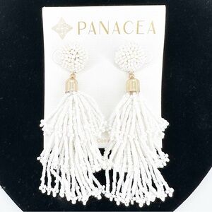 Panacea Earrings Beaded Tassel White Iridescent